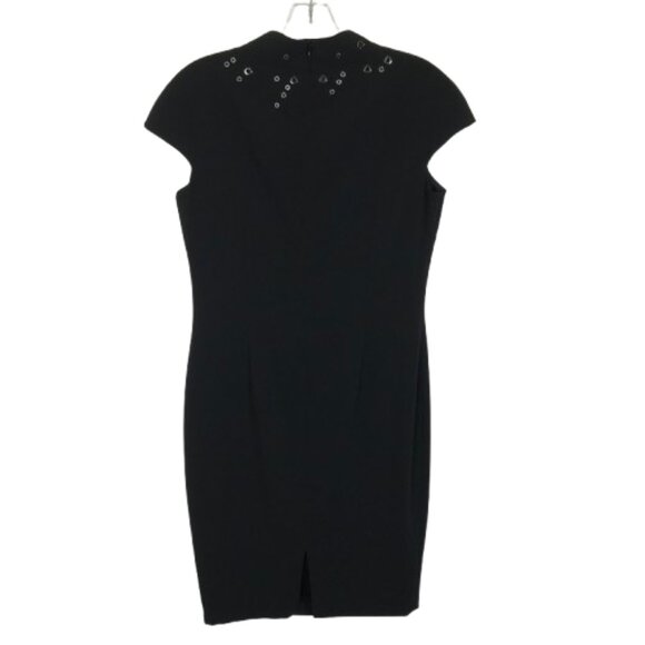 Womens Size 4 St. John Black Grommet Detail Funnel Neck Sheath Dress - Picture 8 of 9